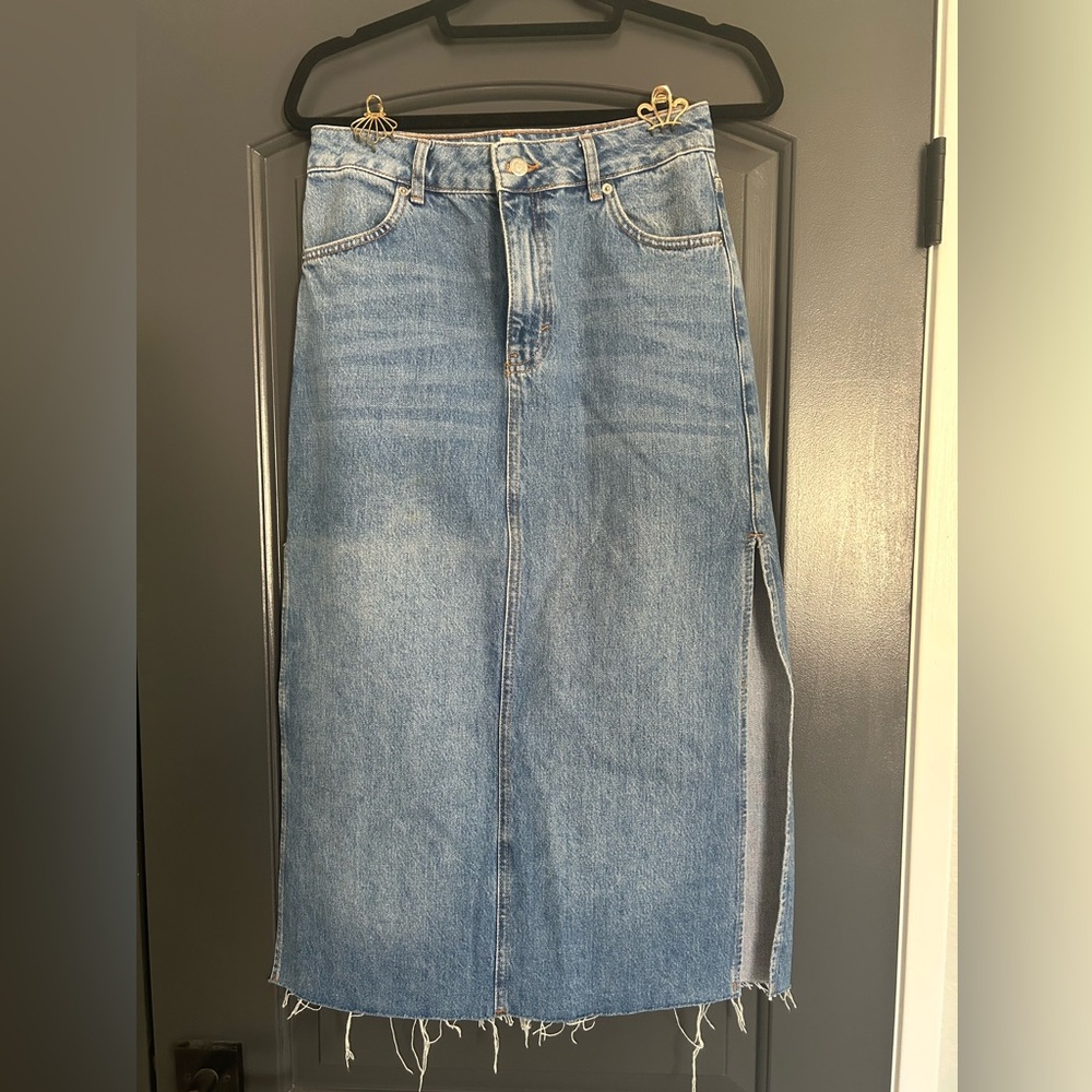 Topshop denim midi skirt with side slits